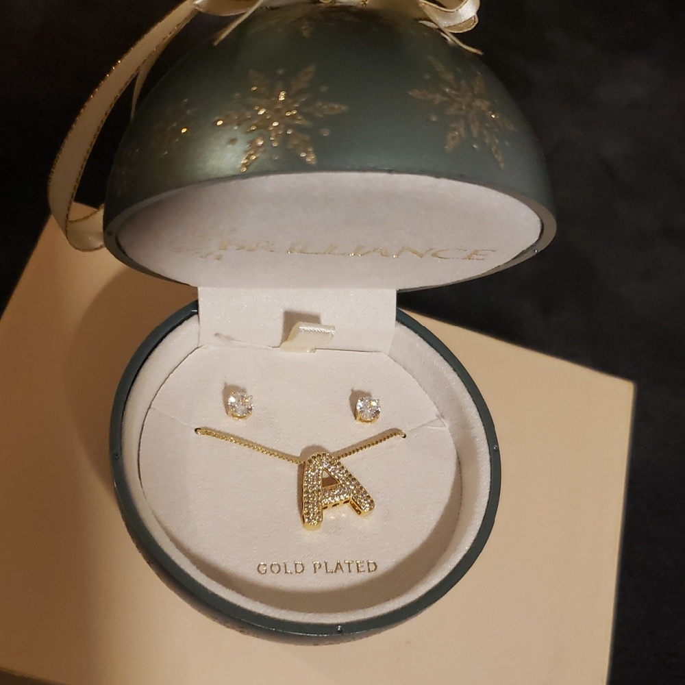 Gold Plated 'A' Necklace and Earring Set